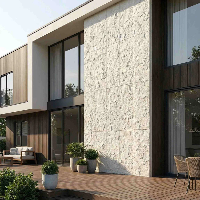 Flexible Stone tipo travertino en sala