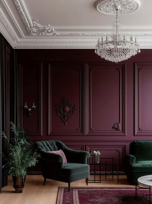 Boiserie, cornisas y medallón de techo en salón clásico