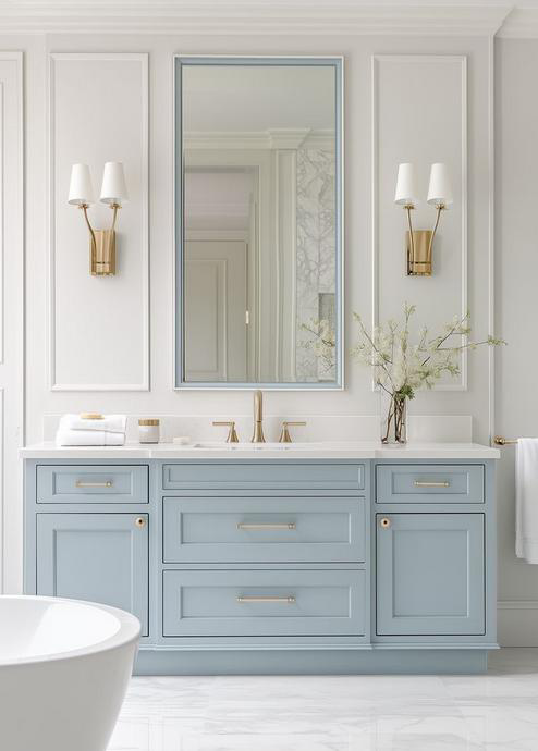 Baño con paneles de pared y molduras